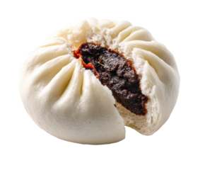 Savory steamed bun with red bean filling ready for tasting on a transparent background, cut out