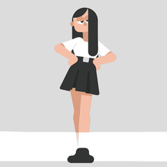 Vector art of Cartoon girl standing with hands on hips illustration