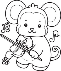 Outline of Cute Monkey icon. Lineart of Funny baby Monkey animal series stock illustration.