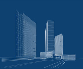 Fototapeta premium 3d wireframe of building. sketch design.Vector