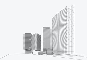 3d wireframe of building. sketch design.Vector