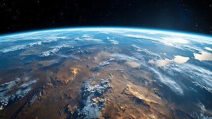 Stunning view of Earth from space, showcasing continents, oceans, and clouds under a clear sky