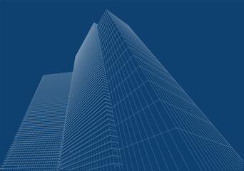 3d wireframe of building. sketch design.Vector