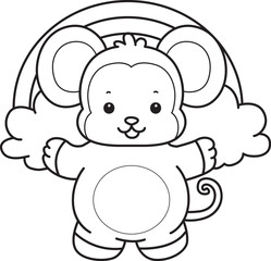Outline of Cute Monkey icon. Lineart of Funny baby Monkey animal series stock illustration.