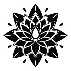 Minimal water lily icon with floating petals and a central core. silhouette vector illustration on white background