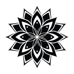 Minimal water lily icon with floating petals and a central core. silhouette vector illustration on white background