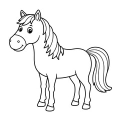 Obraz premium Cartoon pony illustration in outline style for coloring activity 