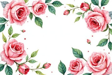 Naklejka premium Delicate watercolor roses & leaves, repeating floral design, bloom, pretty, seamless
