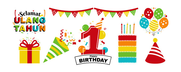 Set of birthday icons party decoration element isolated on white vector illustration design