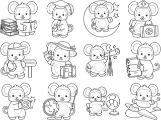 Outline of Cute Monkey icon. Lineart of Funny baby Monkey animal series stock illustration.