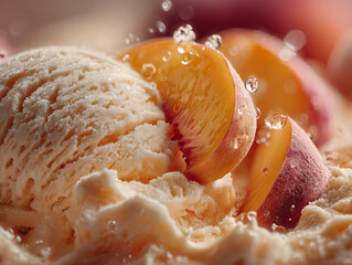 Homemade peach ice cream with fresh peaches and creamy texture