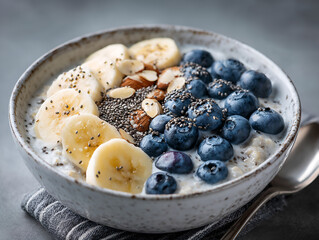 Clean eating breakfast bowl with oatmeal