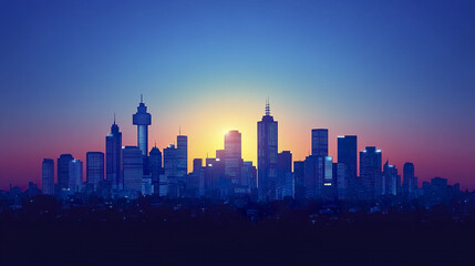 Fototapeta premium stunning city skyline silhouette at sunset, showcasing vibrant colors and architectural beauty