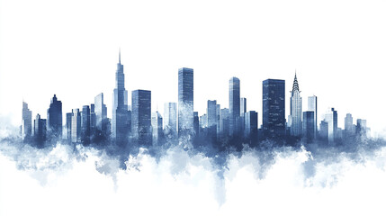 stunning city skyline silhouette blue tones, showcasing modern skyscrapers and architectural