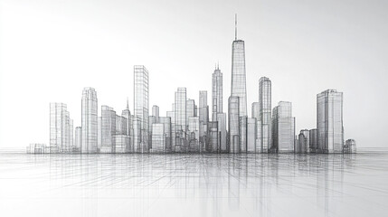 Fototapeta premium digital wireframe representation of modern city skyline showcases intricate architectural