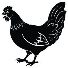 Black Silhouette Hen with Berry &ndash; Farm Animal Vector Art,
Chicken Feeding Scene with Nest &ndash; Vintage Farm Illustration,
Classic Hen Silhouette &ndash; Retro Poultry Artwork Design.