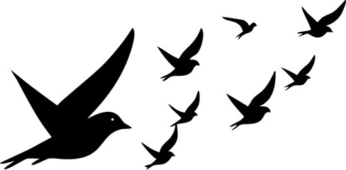 Fototapeta premium Birds, flying birds, black birds, bird silhouettes, flock isolated on Transparent Background
