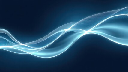 Fototapeta premium A Delicate Network of Wavy Lines Flows Across a Gradient Dark Blue Background, Giving a Feeling of Energy, Connectivity, and Modern Technology