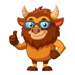 Fototapeta premium funny Bison wearing sunglasses gives a smiling thumbs-up in a vibrant, detailed 3D cartoon render, showing approval