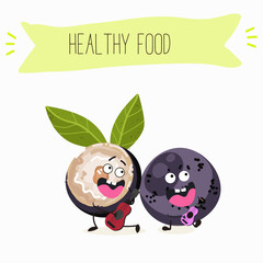 jaboticaba fruit cute funny cheerful characters. Vector hand drawn  illistration.