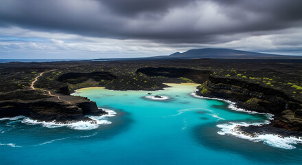 Fototapeta premium Dramatic Coastal Landscape With Turquoise Waters and Volcanic Rock Shores