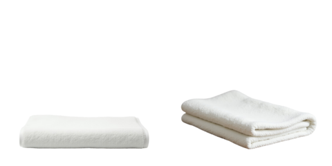 Set of Crisp White Towels on a transparent Background Featuring One Rolled and One Folded Towel for Elegant Presentation and Versatile Use in Design Projects