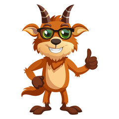 funny Ibex  wearing sunglasses gives a smiling thumbs-up in a vibrant, detailed 3D cartoon render, showing approval