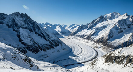 Aletsch Glacier Breathtaking Winter Landscape With Snowcapped Mountains