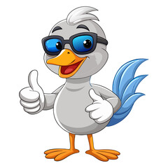 Obraz premium funny Swan wearing sunglasses gives a smiling thumbs-up in a vibrant, detailed 3D cartoon render, showing approval