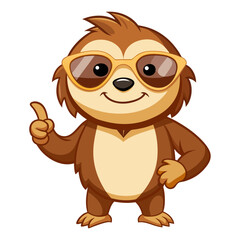 Obraz premium Sloth wearing sunglasses gives a smiling thumbs-up in a vibrant, detailed 3D cartoon render, showing approval