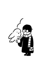 Whimsical boy and floating creature enjoying a warm drink together