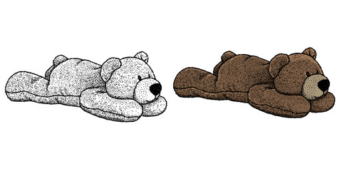 Illustration handdrawn bear brown with dotted, stipple