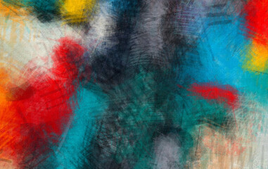 Abstract art brush strokes color blending template background, canvas texture applied.