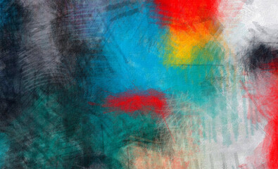 Abstract art brush strokes color blending template background, canvas texture applied.