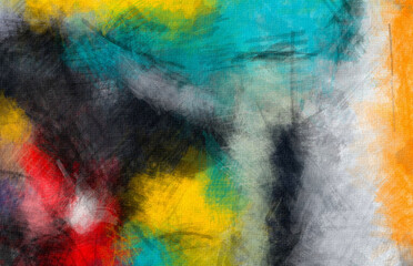 Abstract art brush strokes color blending template background, canvas texture applied.