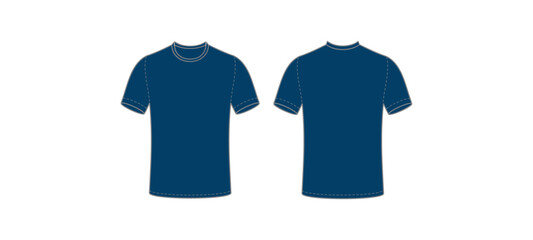 Blue T-Shirt Mockup Template – Front and Back View for Apparel Design. Vector Illustration.