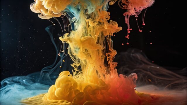 Video effects color grading concept. Colorful abstract ink swirling in water, creating a dynamic and vibrant visual effect.