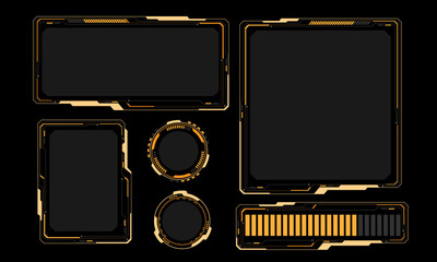 Hud frames yellow grey user interface elements design modern technology futuristic control panel screen digital hologram window gaming menu touching cyber monitor set on black background vector
