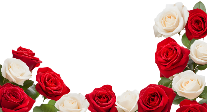 Red and white roses corner border isolated on transparent background - Powered by Adobe