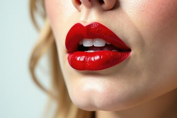 Naklejka premium Bold red lipstick on pristine white, sharp focus, fashion, marketing, cosmetic
