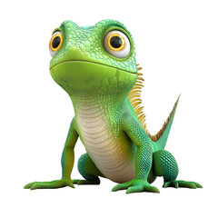 Obraz premium Colorful green lizard character with big eyes and friendly expression in a playful stance
