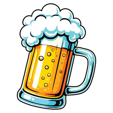 Beer Mug Vector Foam Glass Bubbles Drink Cartoon Bold Golden Illustration