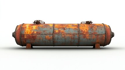 Rusty, oblong industrial tank, showing signs of age and corrosion