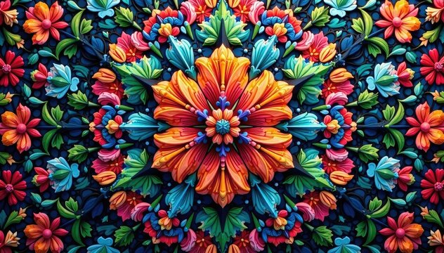 Intricate floral pattern within a tessellating hexagon , plant, graphic