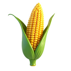 A single ear of corn with bright yellow kernels and green husks isolated  view isolated on transparent background