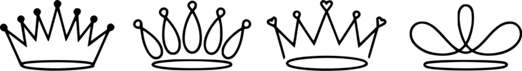 Set of four simple black crown silhouettes