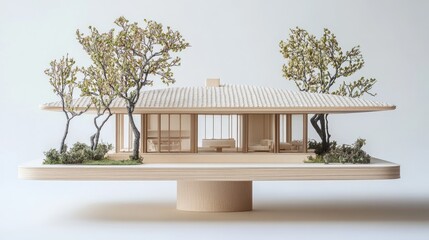 Open architecture book lays flat as a home floats from the center--windows, roof tiles, and all, presented in hyper-real detail.