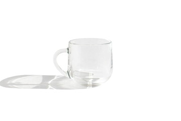 There is a glass cup on a white background.