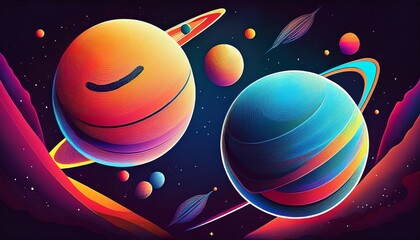 Fototapeta premium colorful illustration of two planets in space with shadows