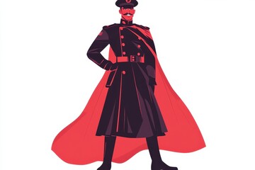 Bold Cartoon Illustration of a Character in Military Uniform with Cape